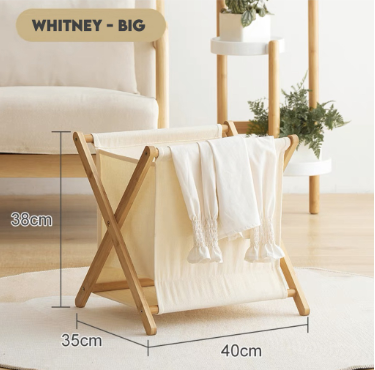 Wood Foldable Laundry Basket Space Saving Storage Cloth