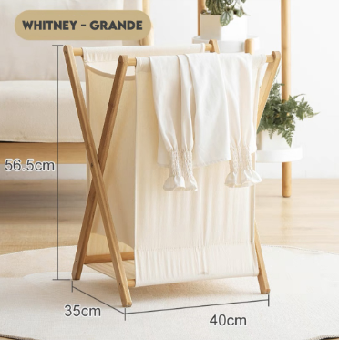 Wood Foldable Laundry Basket Space Saving Storage Cloth