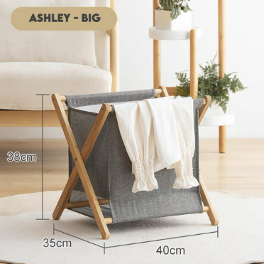 Wood Foldable Laundry Basket Space Saving Storage Cloth