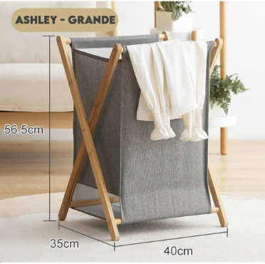 Wood Foldable Laundry Basket Space Saving Storage Cloth