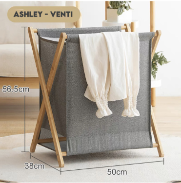 Wood Foldable Laundry Basket Space Saving Storage Cloth