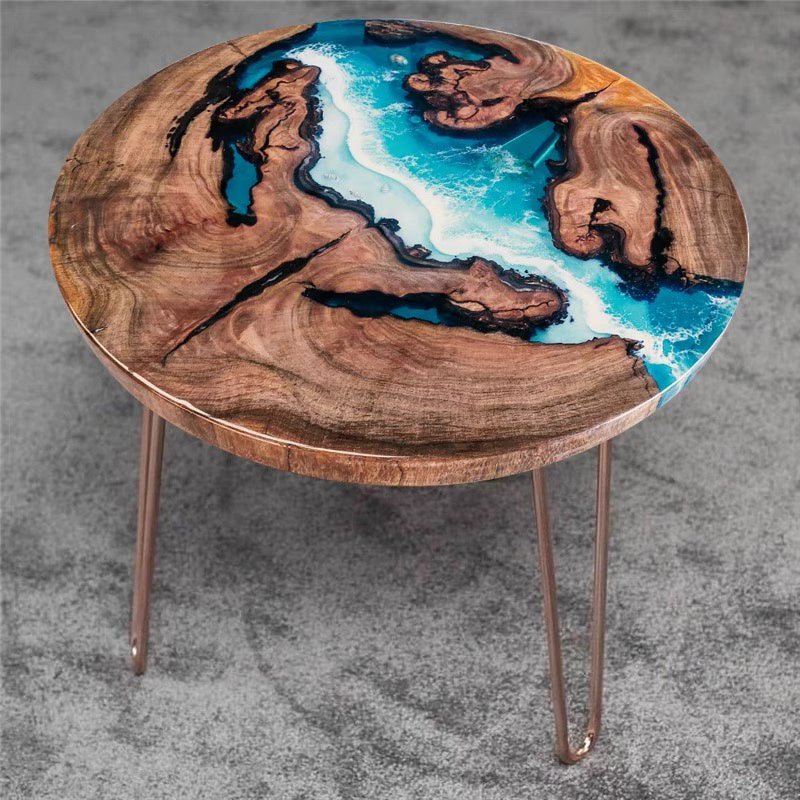 Epoxy Resin Coffee Sofa Side Solid Wood Slab Dining Study Table