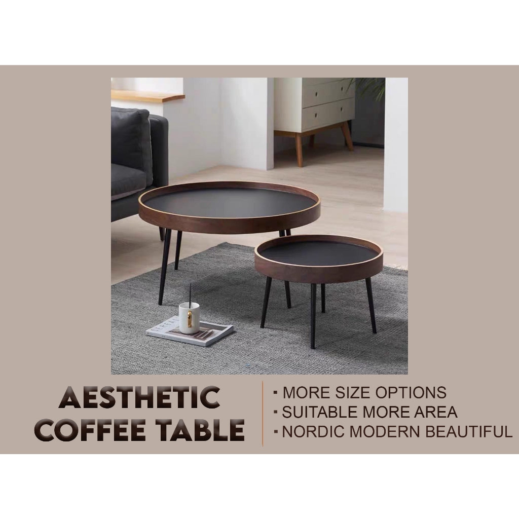 Luxury Round Coffee Table Solid Wood Walnut Combination Living Room