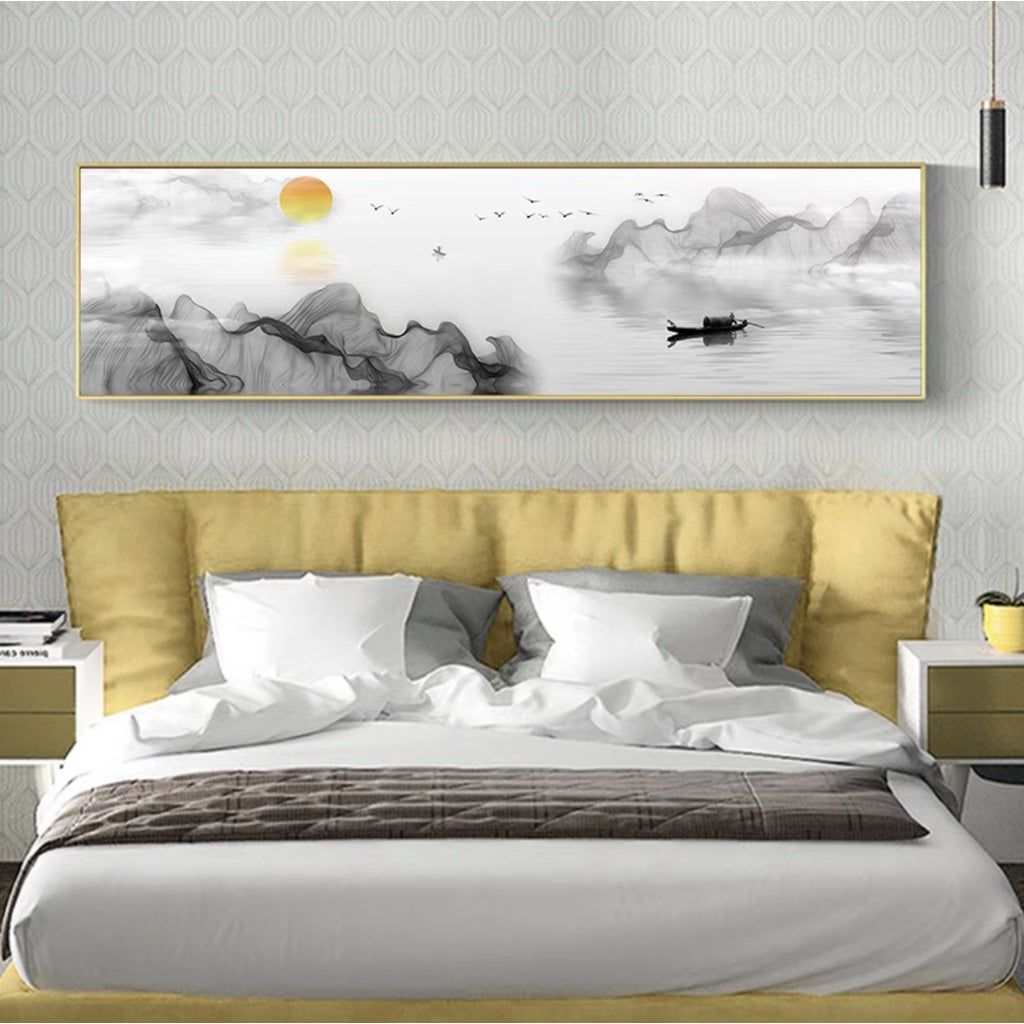 Zen Style Canvas Wall Art Painting Black Wood Frame Nordic Decor Poster Living Room