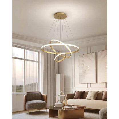 Nordic 3 Ring Ceiling Light Chandelier for Living and Dining Room with 3 Adjustable Color Light