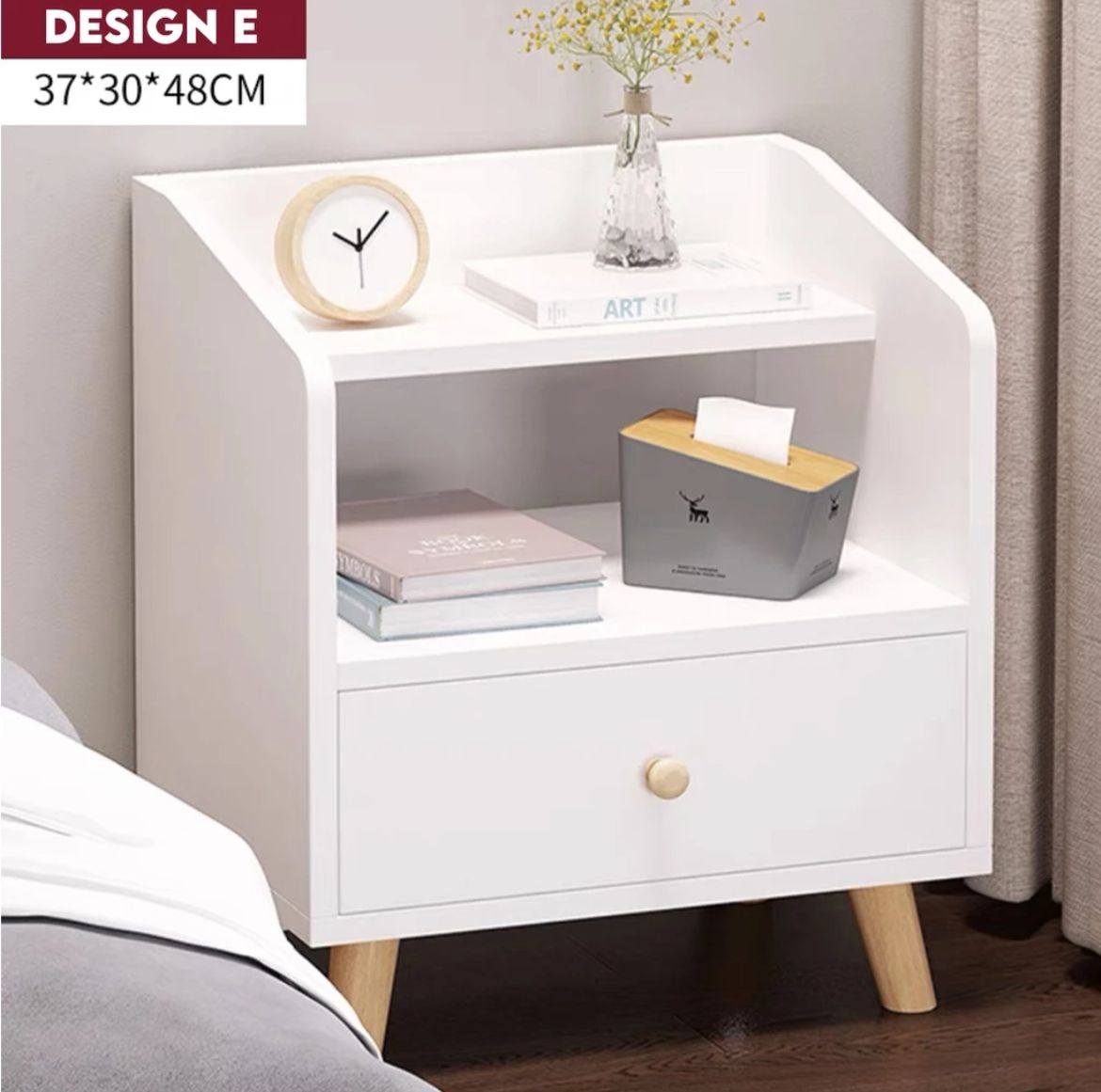 Nordic Bedside Table Solid Wood Legs Cabinet Bedroom Storage Sofa