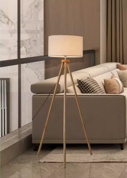 Nordic Wood Tripod Floor Lamp LED Bulb Indoor Standing Light Living Room Bedroom