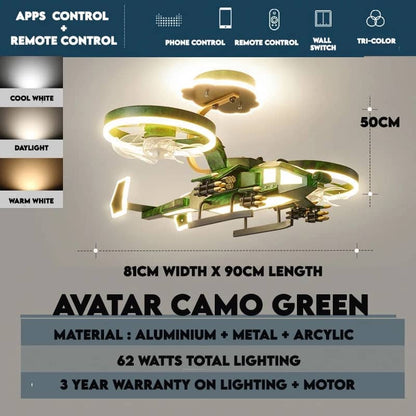 Apps Control Helicopter Ceiling Fan with 3 Adjustable