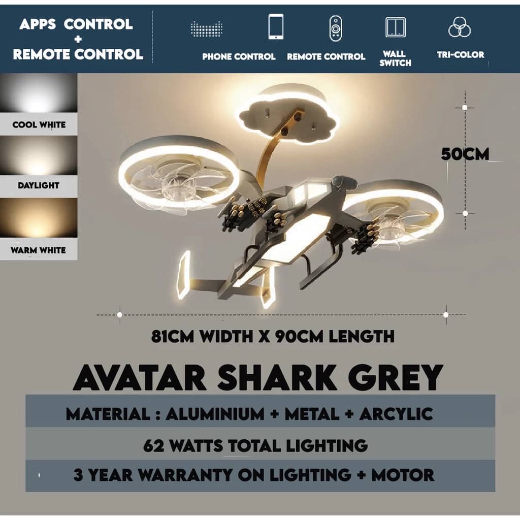 Apps Control Helicopter Ceiling Fan with 3 Adjustable