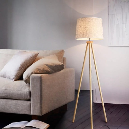 Nordic Wood Tripod Floor Lamp LED Bulb Indoor Standing Light Living Room Bedroom