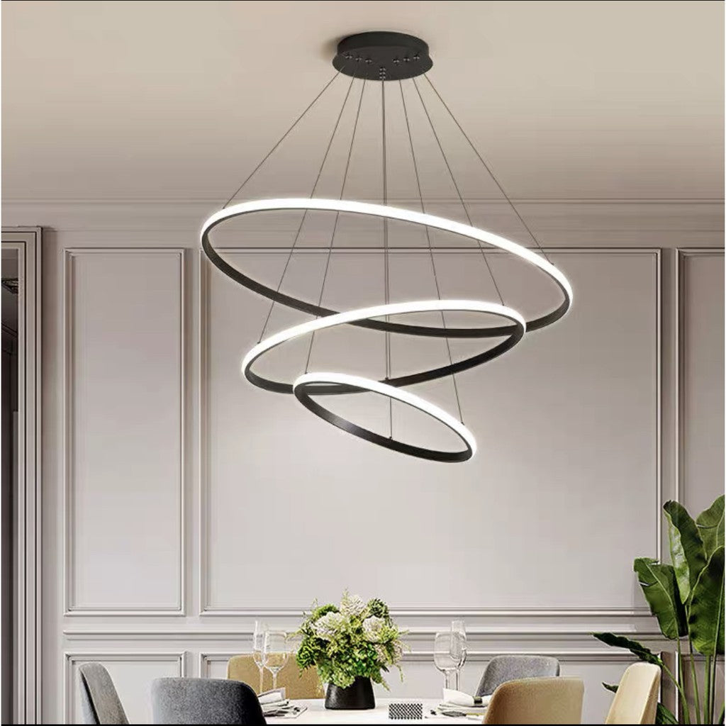 Nordic 3 Ring Ceiling Light Chandelier for Living and Dining Room with 3 Adjustable Color Light