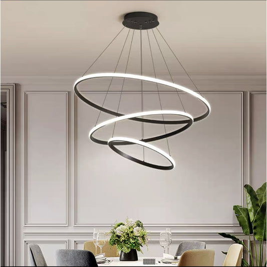 Nordic 3 Ring Ceiling Light Chandelier for Living and Dining Room with 3 Adjustable Color Light