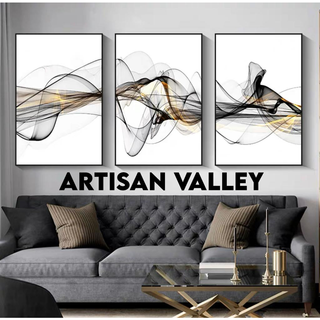 3 In 1 Canvas Wall Art Painting Black Frame Nordic Decor Poster Living Room