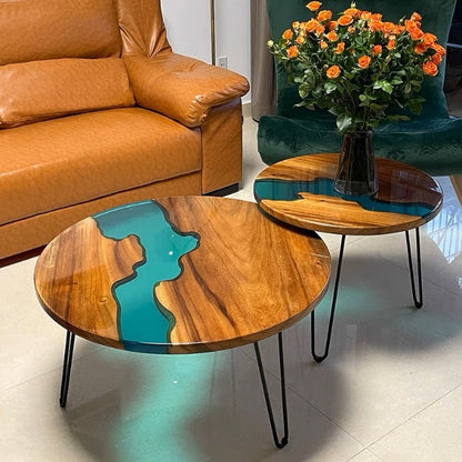 First Epoxy Resin River Coffee Sofa Side Table Solid Wood Slab