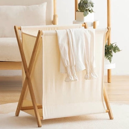 Wood Foldable Laundry Basket Space Saving Storage Cloth